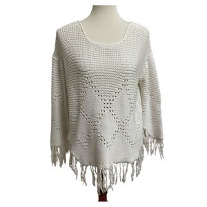 Back to Bali Fringed Open Knit Sweater Size M/L